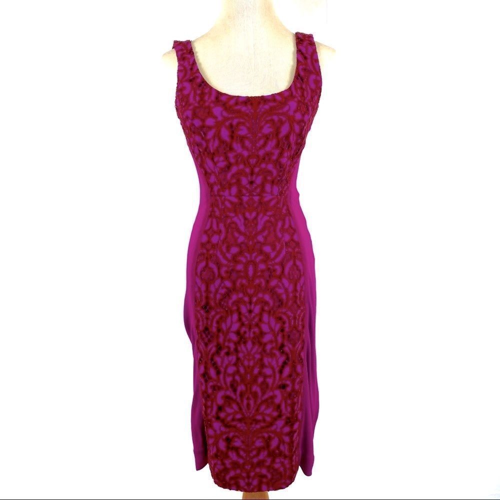 DIANE VON FURSTENBERG Geovana Lace Textured Sleeveless Purple Sheath Dress - Picture 9 of 15